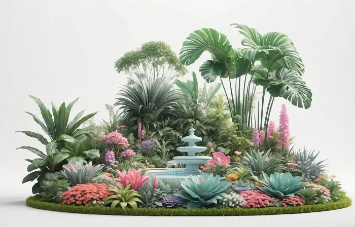 Summer Garden with Waterfall Innovative 3d Artwork Illustration image